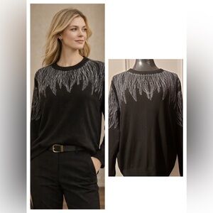 Black Silver Embellished Sweater XL Elegant Evening Minimal Knit